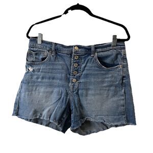 Gap 4" Short High Rise Denim Jean Shorts Cut Off Med Wash Exposed Button Fly 12R